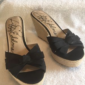 Black and straw wedges. Size 8.